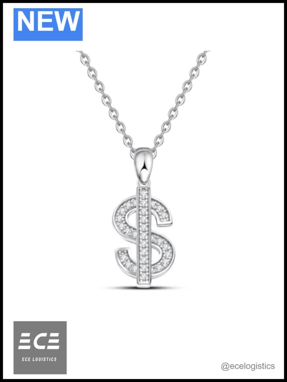 Moissanite Dollar Pendant Necklace 18k Gold Plated 925 Sterling Silver 18+2"